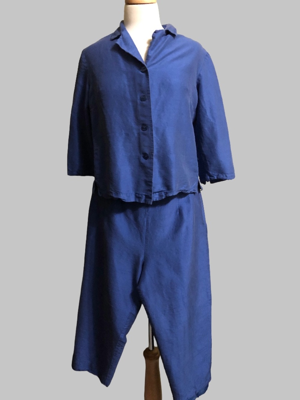 Vintage CLIO 100% Silk 2-Piece Set | Vibrant Blue Button Down Top & Capri Pants